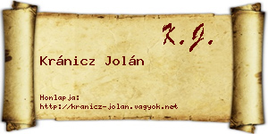 Kránicz Jolán névjegykártya